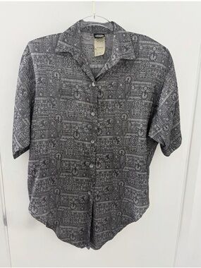 Vintage Judy Knapp California Gray Geometric Button-Up Shirt sz Small